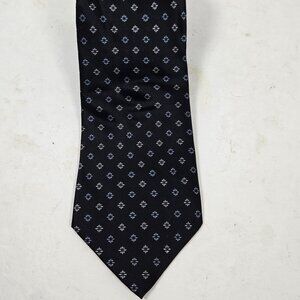 PRESCOT BAY Men's 100% Silk Classic Necktie Designer Geometric Black/White Tie